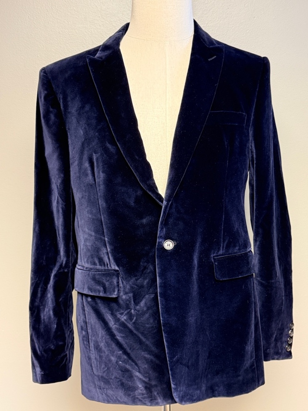 Burberry London Velvet Blazer Navy Blue Made in Italy 52R